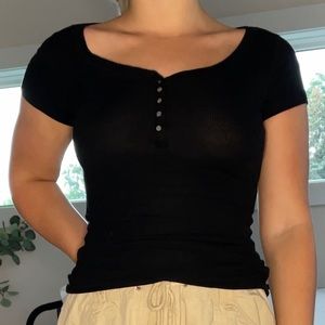 prince and fox black tee with buttons